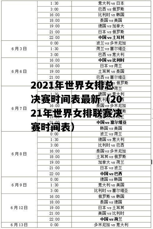 世界女排联赛2021年赛程,世界女排联赛2021年赛程表