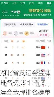 湖北省奥运会金牌排名榜,湖北省奥运会金牌排名榜单