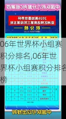 06年世界杯小组赛积分排名,06年世界杯小组赛积分排名榜