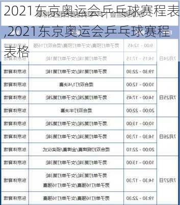 2021东京奥运会乒乓球赛程表,2021东京奥运会乒乓球赛程表格