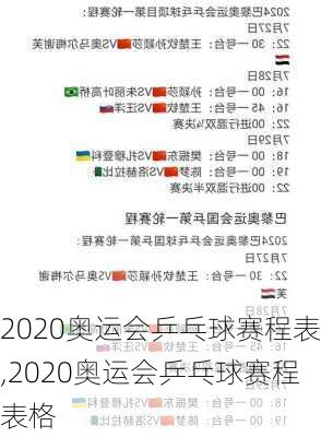 2020奥运会乒乓球赛程表,2020奥运会乒乓球赛程表格