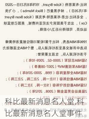 科比最新消息名人堂,科比最新消息名人堂事件